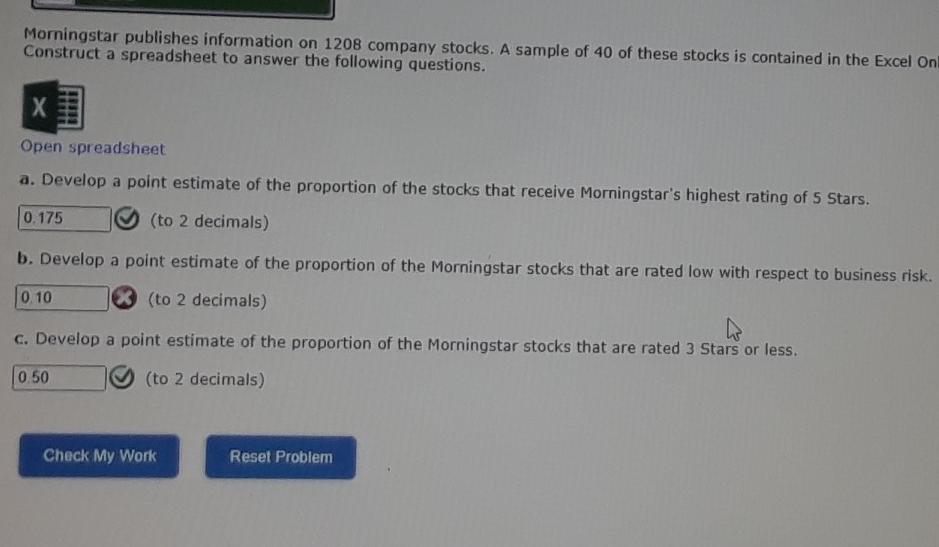 Solved Morningstar Publishes Information On 1208 Company | Chegg.com