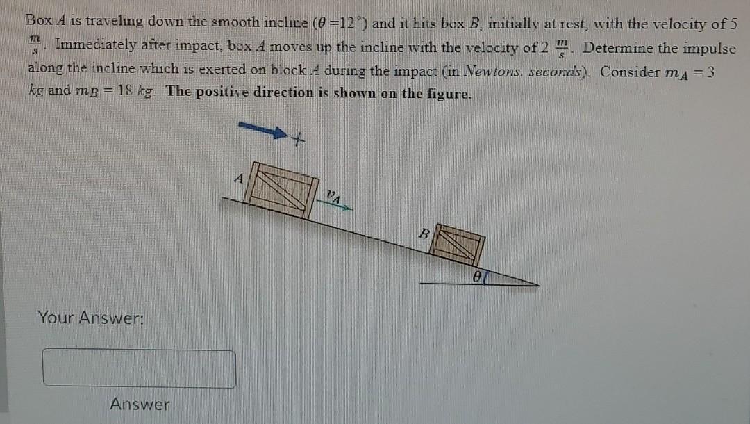 Solved Box A is traveling down the smooth incline (0 = 20