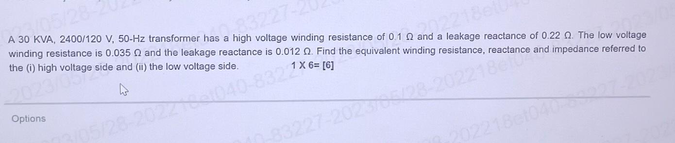 Solved A 30 KVA, 2400/120 V,50−Hz transformer has a high | Chegg.com