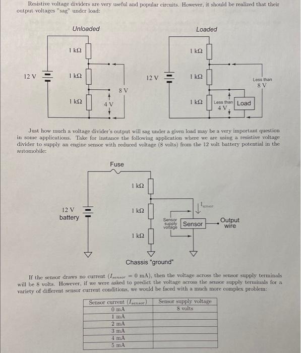 Solved Resistive voltage dividers are very useful and Circuit Diagram