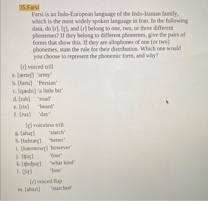 35.Farsi Farsi is an Indo-European language of the | Chegg.com