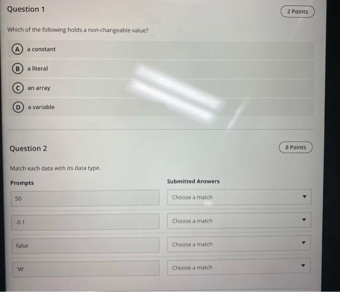 Solved Question 1 2 Points Which of the following holds a | Chegg.com