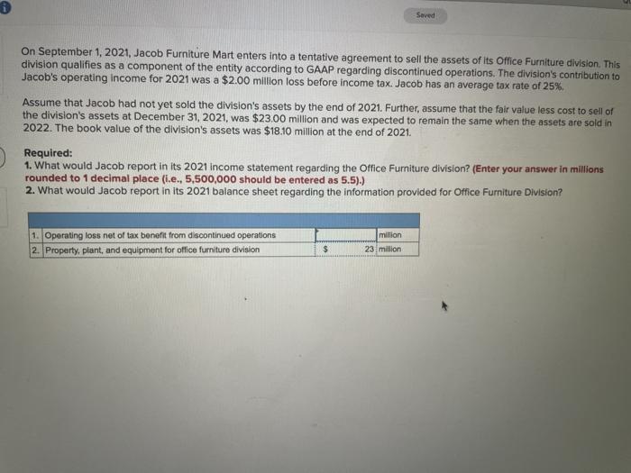 Solved 3 Seved On September 1, 2021, Jacob Furniture Mart