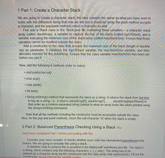 Solved 1 Part 1: Create a Character Stack We are going to | Chegg.com