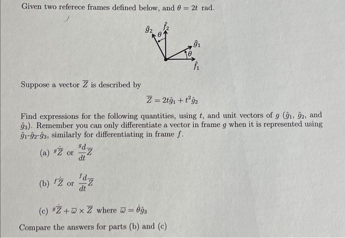 Solved Given two referece frames defined below, and θ=2trad. | Chegg.com