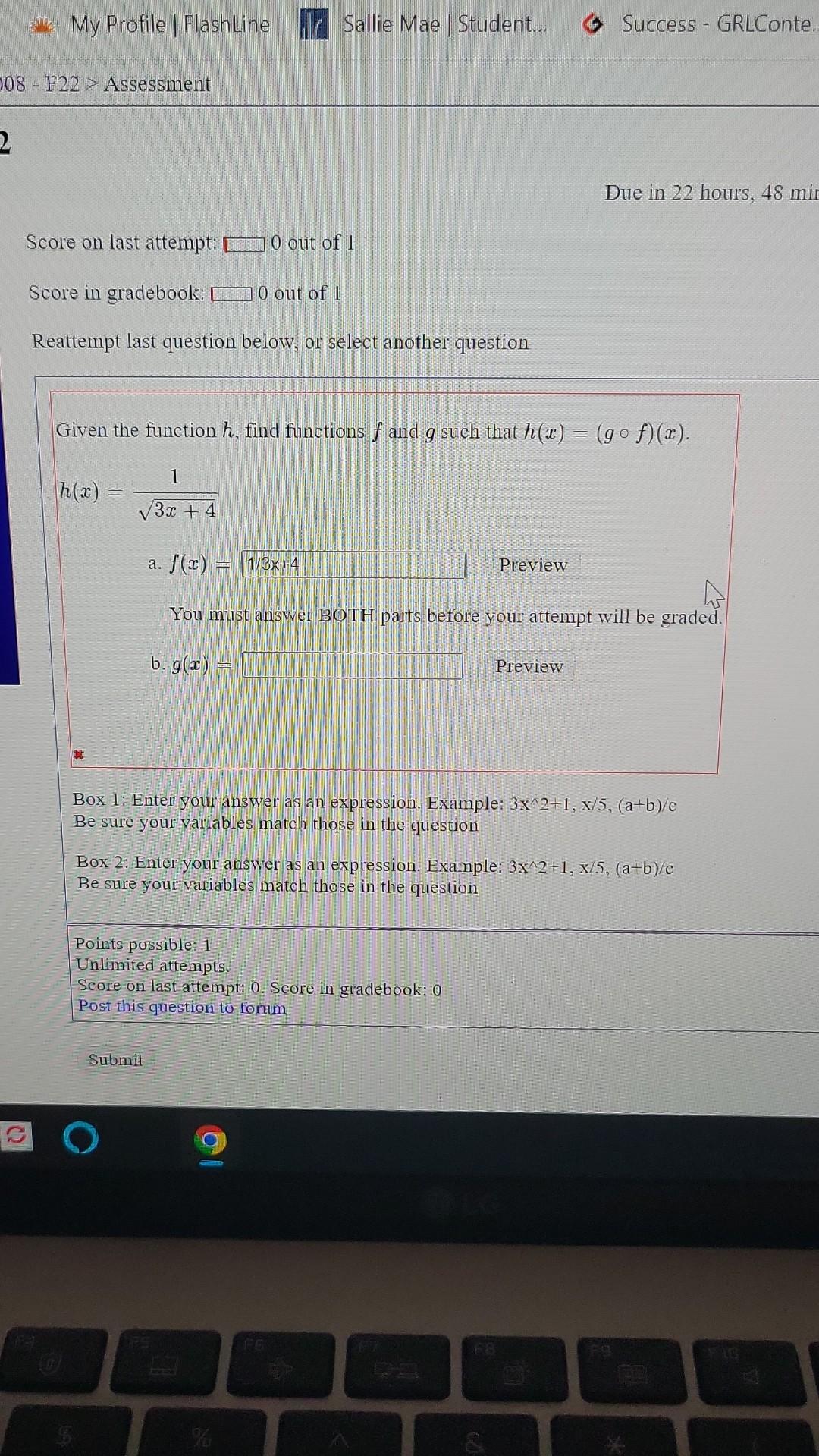 Solved Due in 22 hours, 48 Score on last attempt: out of 1 | Chegg.com