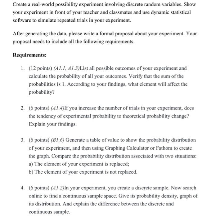Solved Create A Real World Possibility Experiment Involving Chegg Com