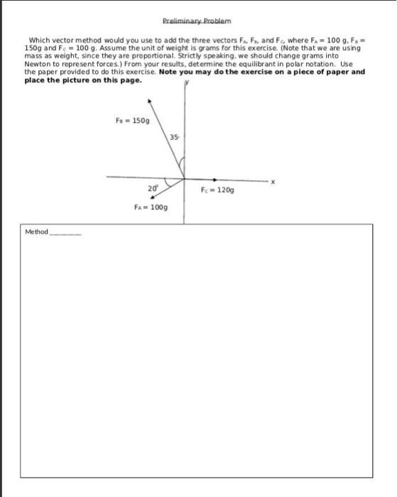 Solved Preliminary. Problem Which vector method would you | Chegg.com