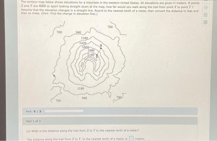 Solved The contour map below shows elevations for a mountain | Chegg.com