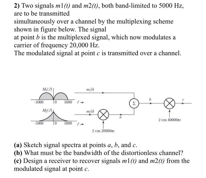 Solved 2) Two signals m1(t) and m2(t), both band-limited to | Chegg.com