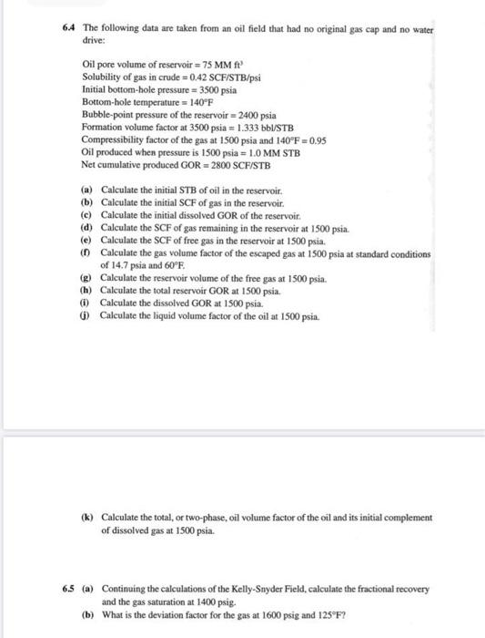 Solved 64 The following data are taken from an oil field | Chegg.com