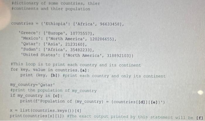 Solved #dictionary of some countries, thier continents and | Chegg.com