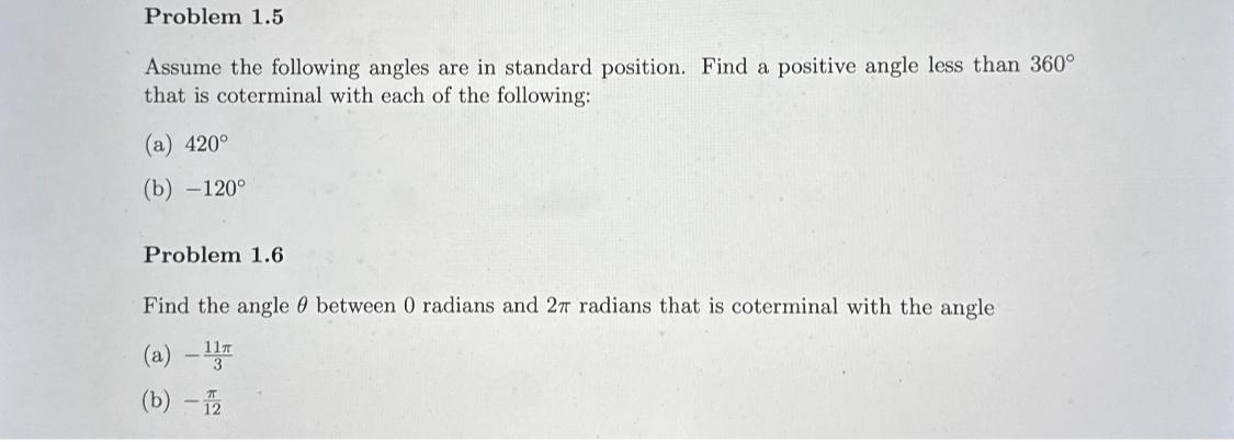 Solved Problem 1.5Assume the following angles are in | Chegg.com