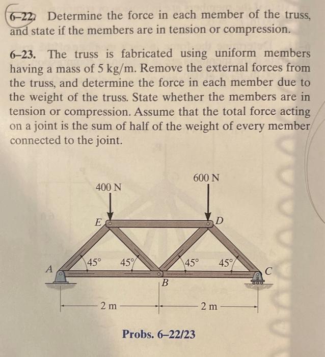 Solved 6-22. Determine the force in each member of the | Chegg.com