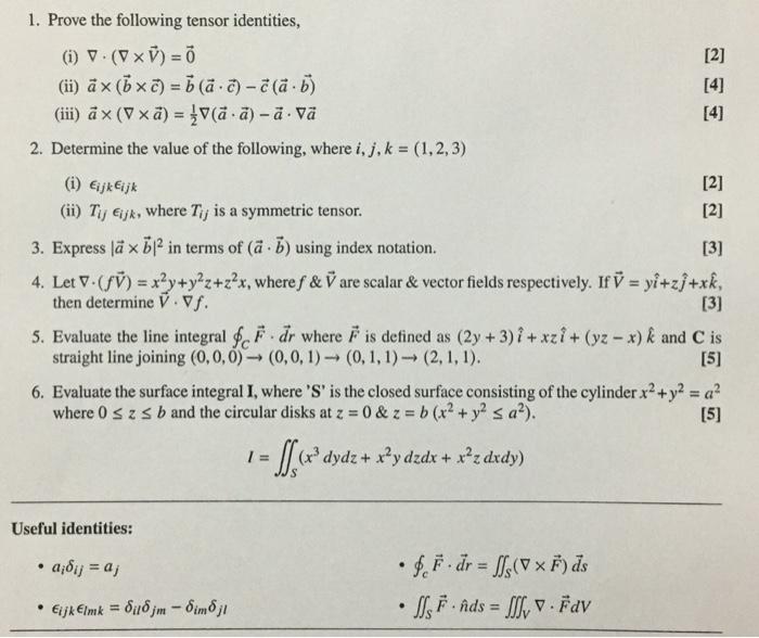 Solved 1. Prove the following tensor identities, (i)