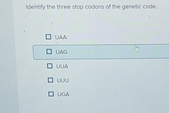 Solved Identify the three stop codons of the genetic | Chegg.com