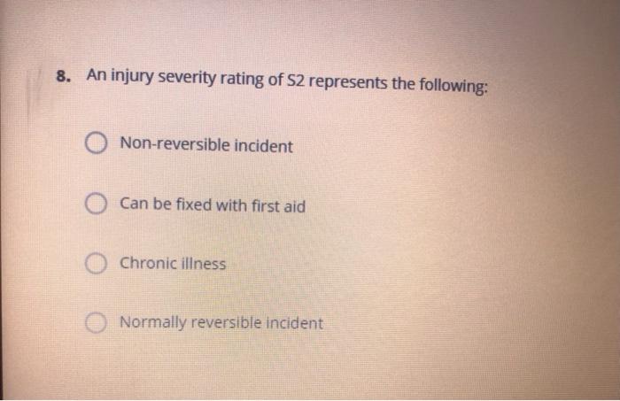 Solved 8. An injury severity rating of S2 represents the | Chegg.com