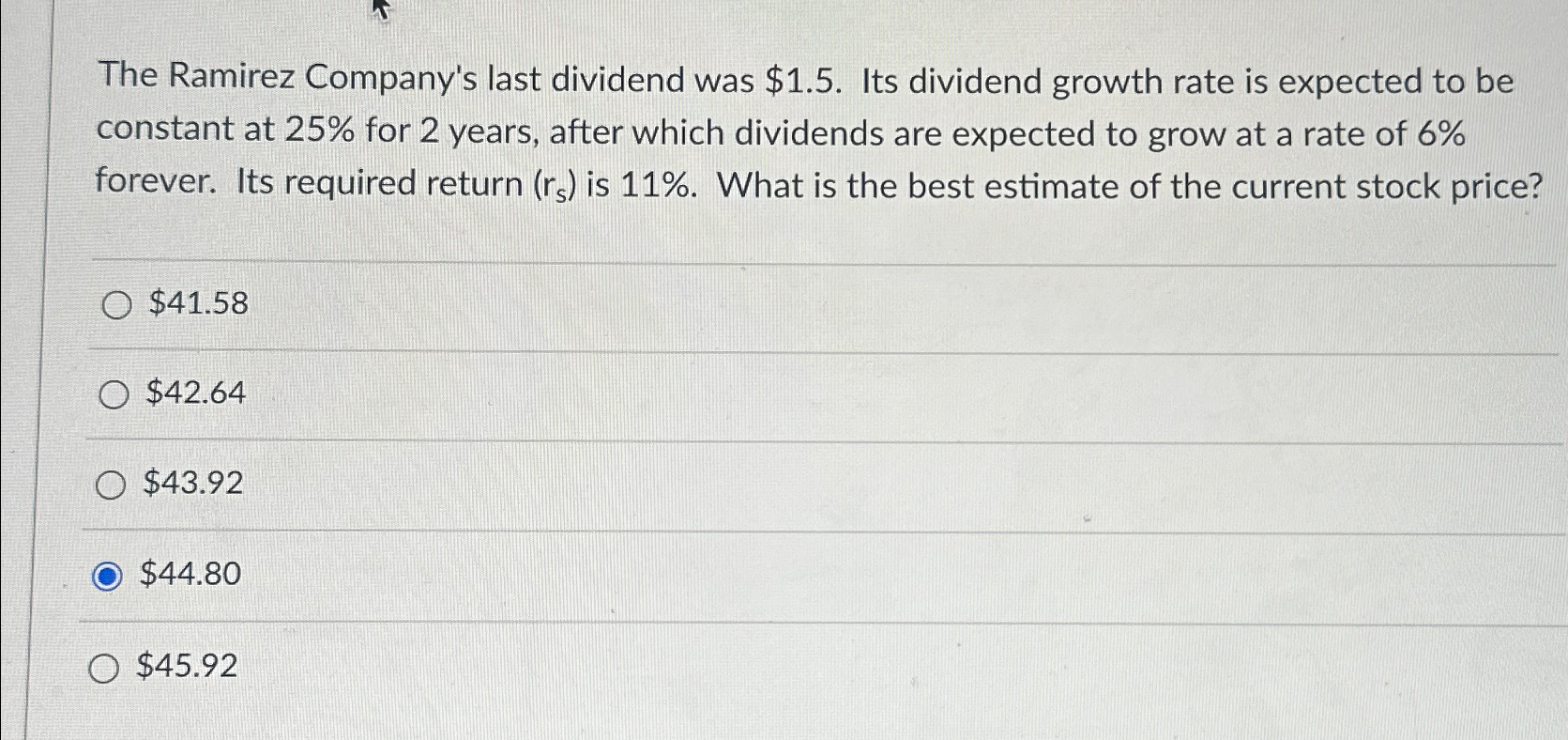 Solved The Ramirez Company's last dividend was 1.5. ???Its