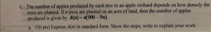 Solved 1. The number of apples produced by each tree in an | Chegg.com
