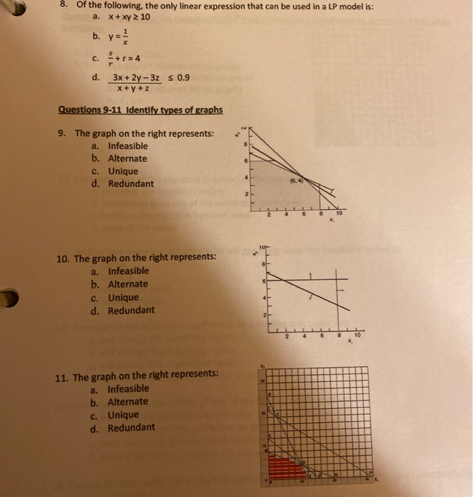 Solved 8 Of The Following The Only Linear Expression That Chegg Com