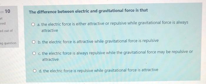 Solved on 10 The difference between electric and | Chegg.com