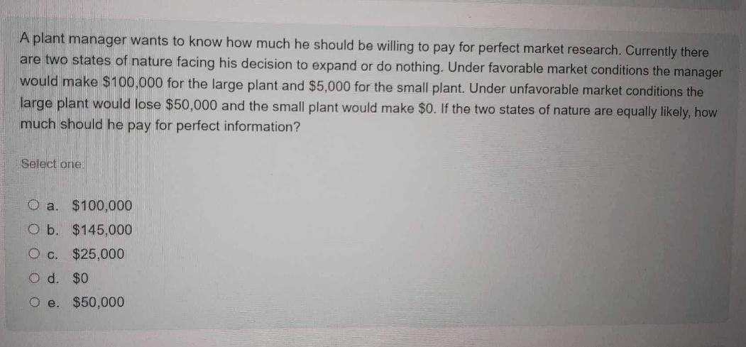 Solved A plant manager wants to know how much he should be | Chegg.com