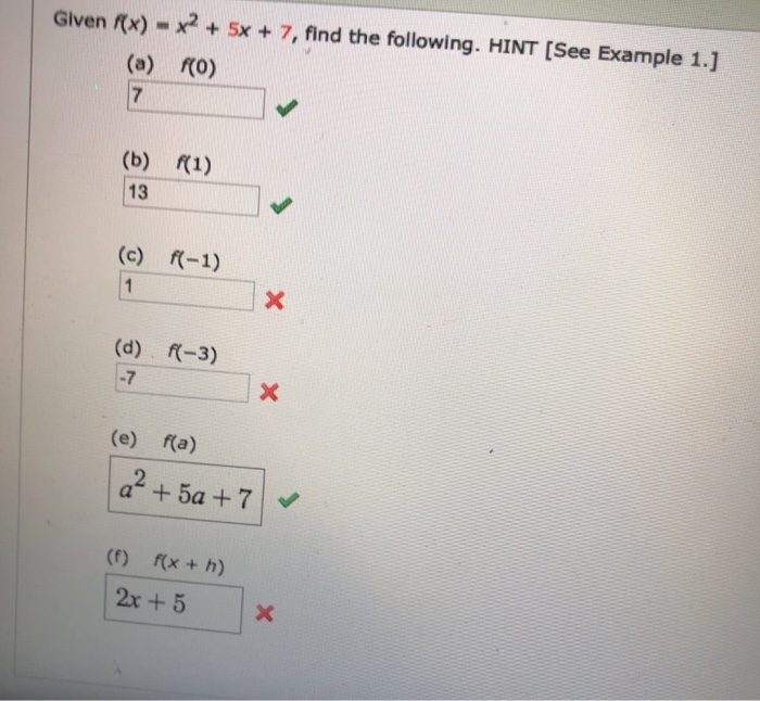 Solved Given F X X2 5x 7 Find The Following Hint Chegg Com