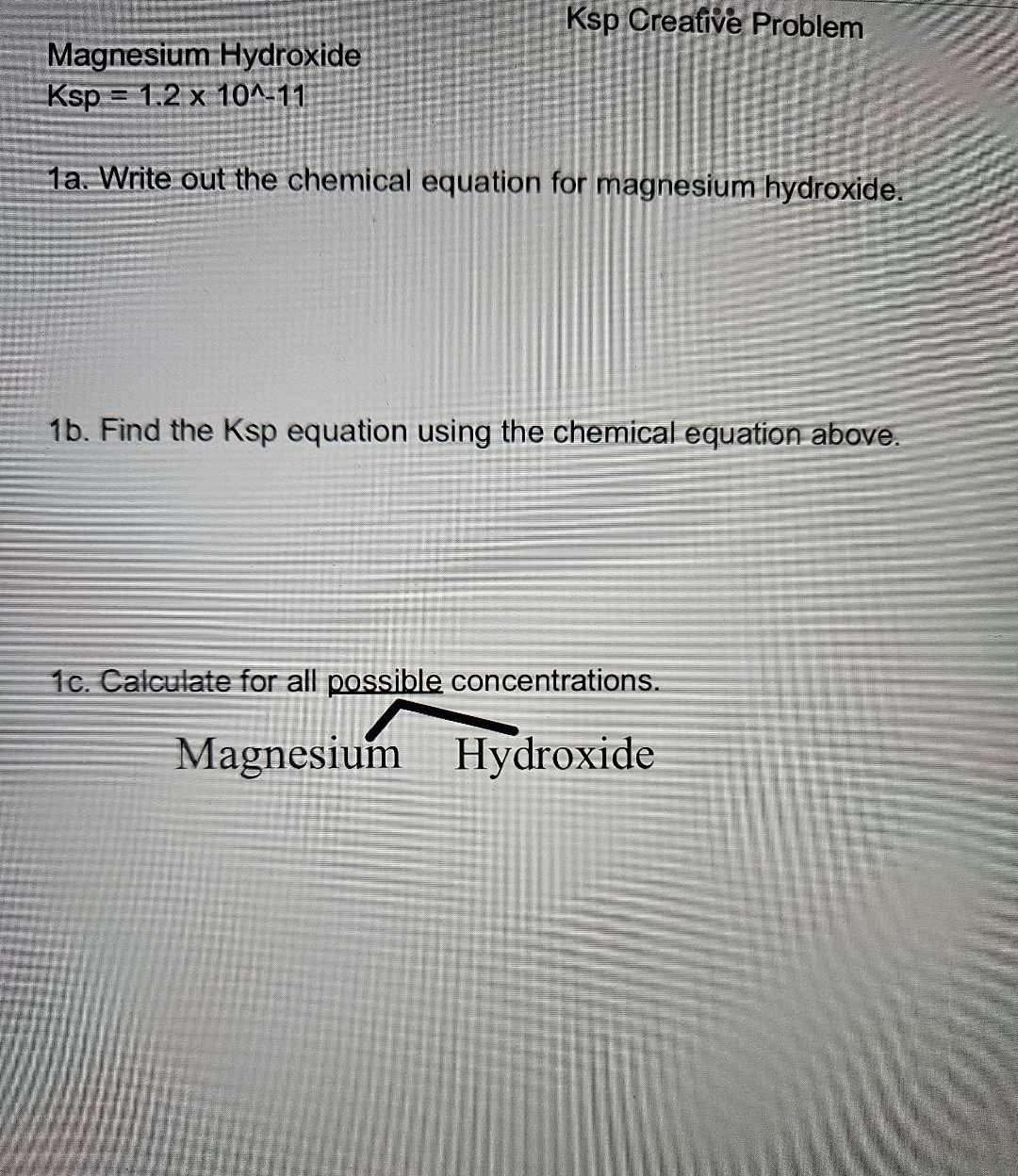 Solved Magnesium HydroxideKsp Creafive