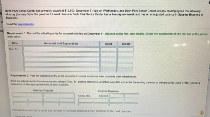 Solved Birch Park Senior Center Has A Weekly Payroll Of Chegg