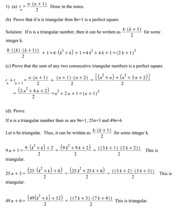 Solved 2) Lett be the nth triangular number. Prove that t +