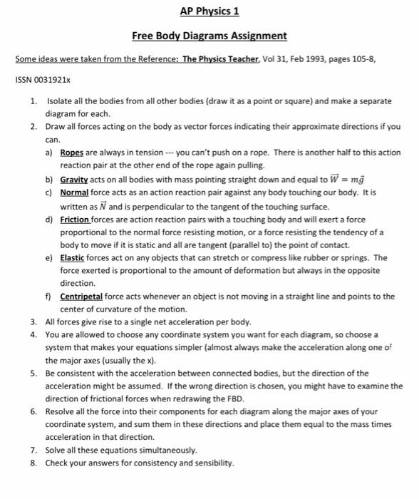 Solved AP Physics 1 Free Body Diagrams Assignment Some ideas | Chegg.com