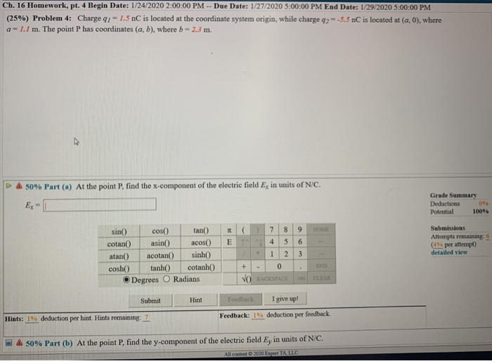 Solved Ch. 16 Homework, Pt. 4 Begin Date: 1/24/2020 2:00:00 | Chegg.com