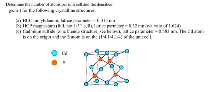Solved Determine the number of atoms per unit cell and the | Chegg.com