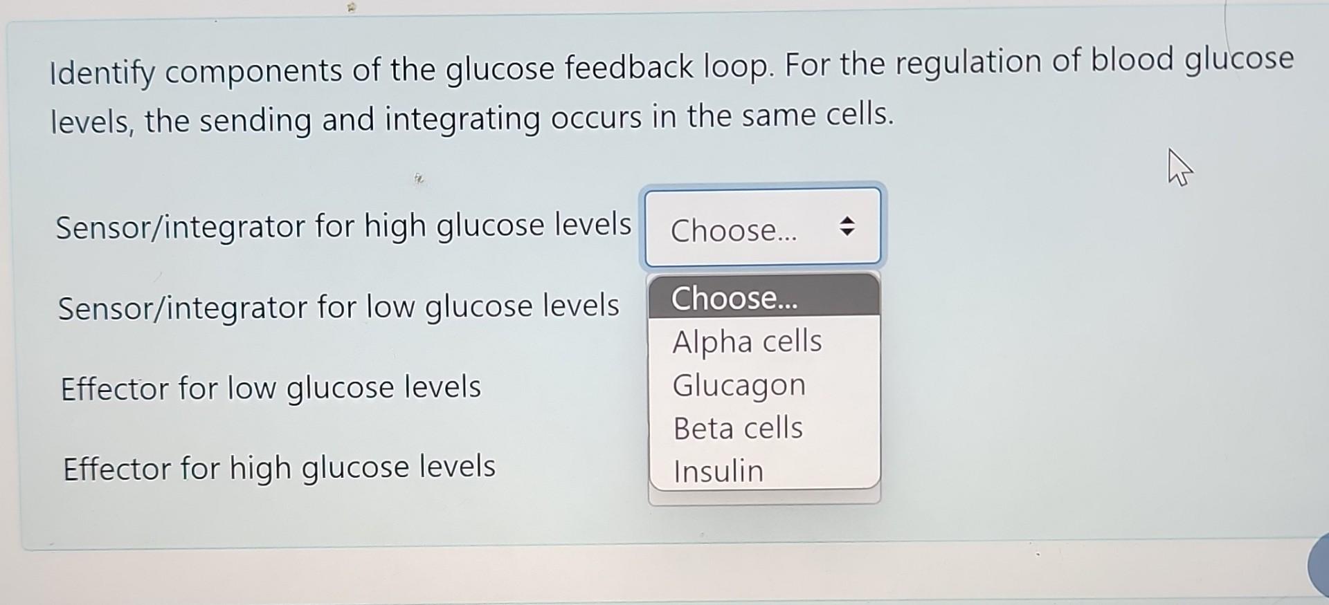 Solved Identify components of the glucose feedback loop. For | Chegg.com