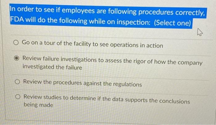 Solved DA will do the following while on inspection: (Select | Chegg.com