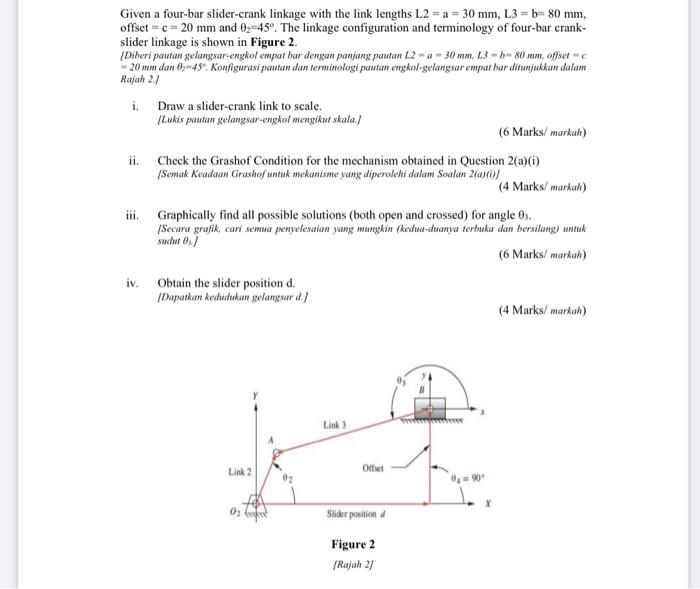 Solved Given a four-bar slider-crank linkage with the link | Chegg.com