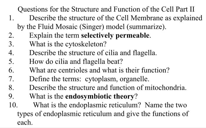 Solved Questions for the Structure and Function of the Cell | Chegg.com