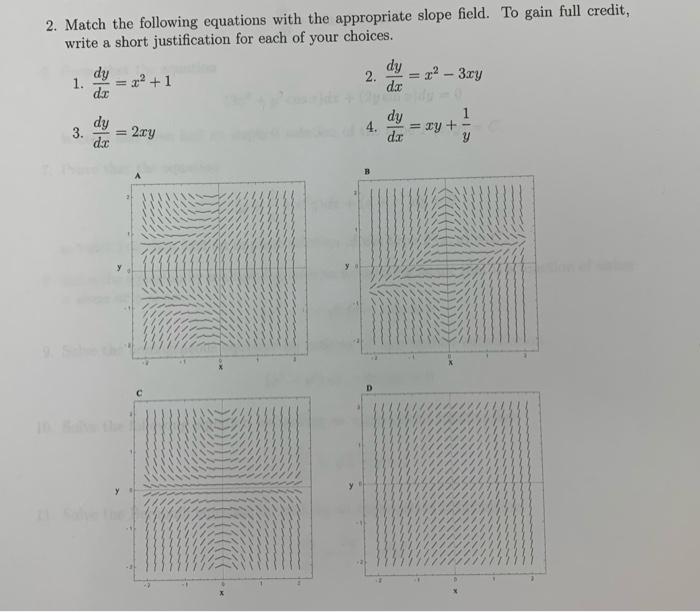 Solved 2. Match the following equations with the appropriate | Chegg.com