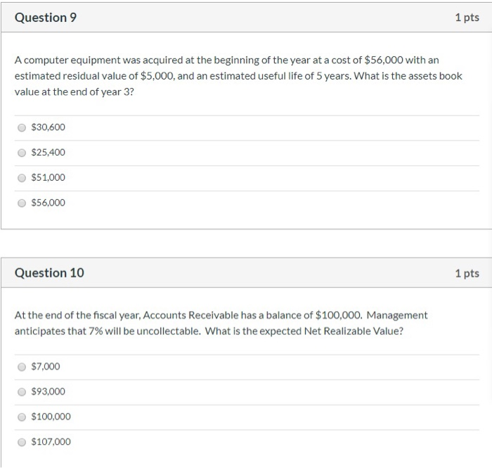Solved Question 7 1 pts A computer equipment was acquired at