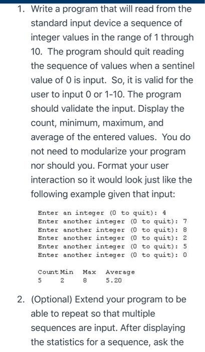 Solved 1. Write a program that will read from the standard | Chegg.com