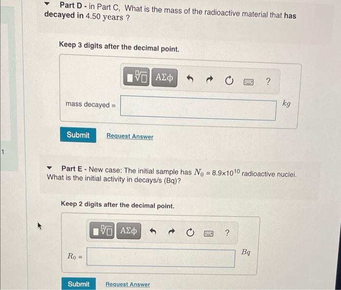 Solved Learning Goal: Radioactive decay - Half-life Part - | Chegg.com
