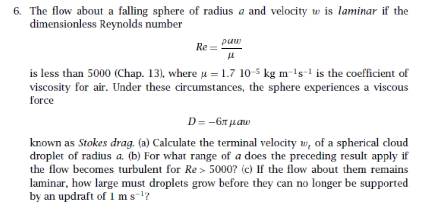 Solved The flow about a falling sphere of radius a and | Chegg.com