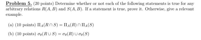 Solved Problem 5. (20 points) Determine whether or not each | Chegg.com