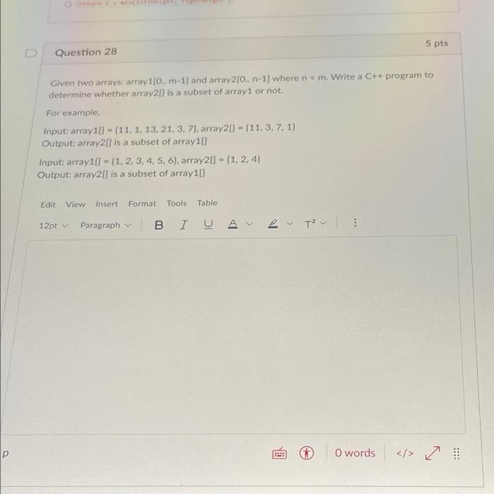 Solved Given Two Arrays: Array ( 1[0 . . M-1] ) And Array2 ( | Chegg.com