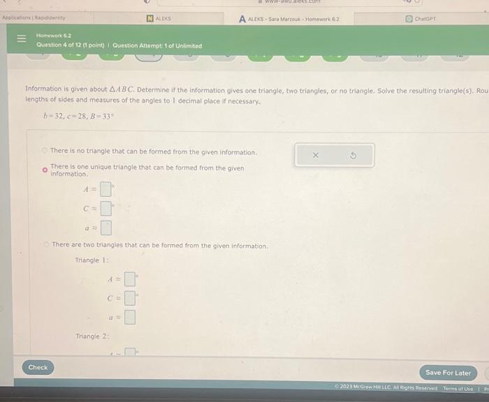 Solved Information is given about ABC. Determine if the | Chegg.com