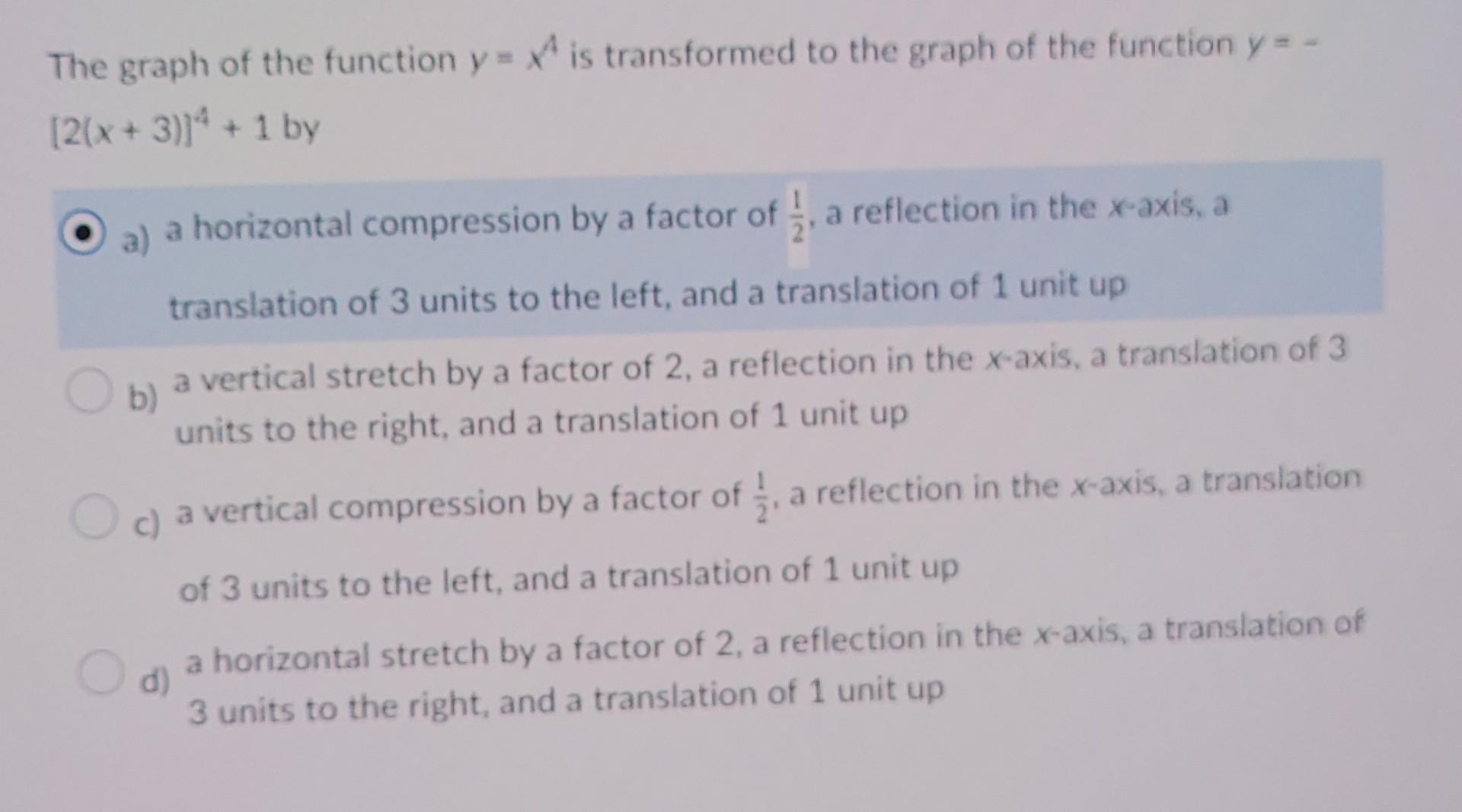 Solved The graph of the function y= A is transformed to the | Chegg.com
