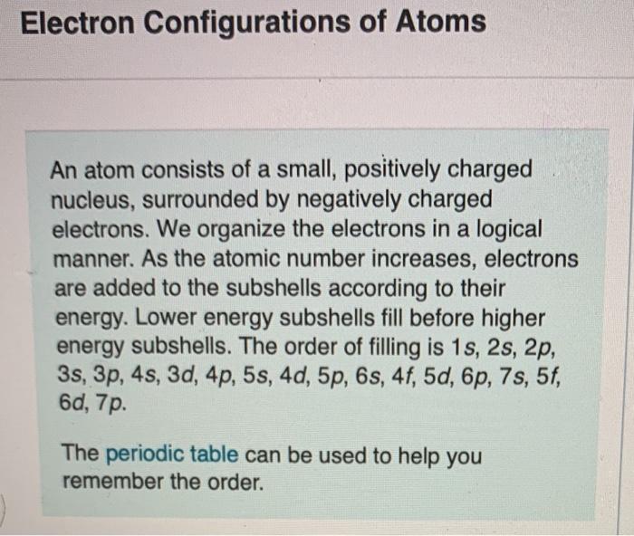 Solved Electron Configurations of Atoms An atom consists of | Chegg.com