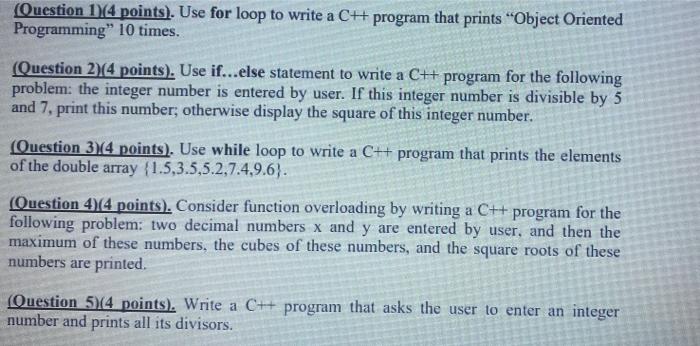 Solved (Question 1) (4 points). Use for loop to write a CH | Chegg.com