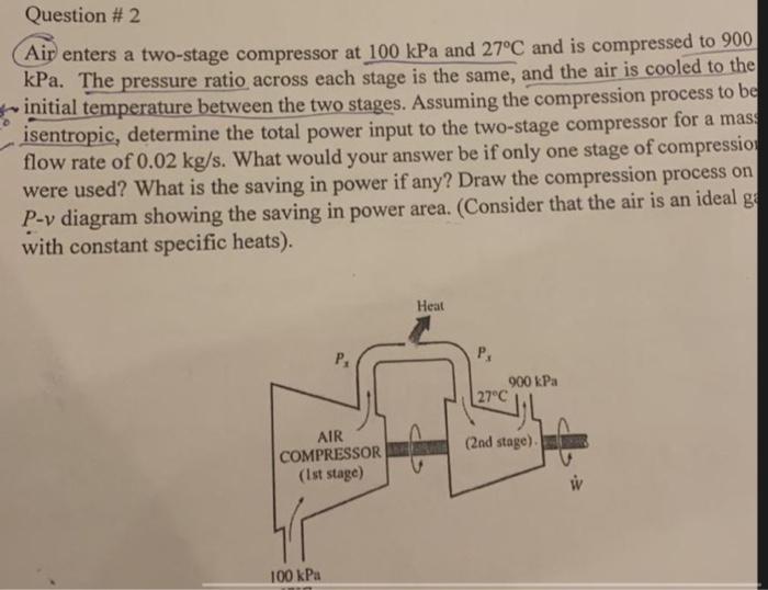 Solved Question # 2 Air enters a two-stage compressor at 100 | Chegg.com