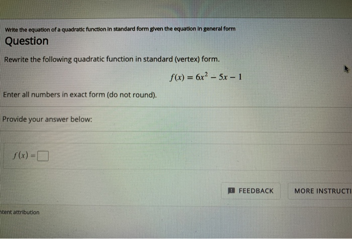Solved Write the equation of a quadratic function in | Chegg.com